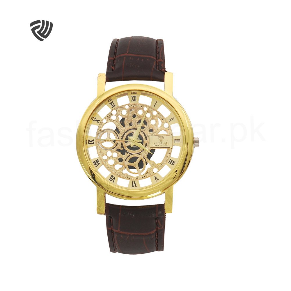 Vintage Gold Dial Leather Strap Watch (Unisex)