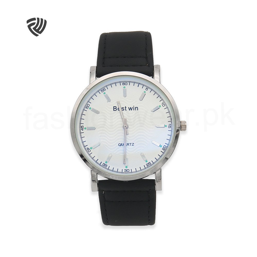 White dial Best Win Leather Strap Minimalist Watch