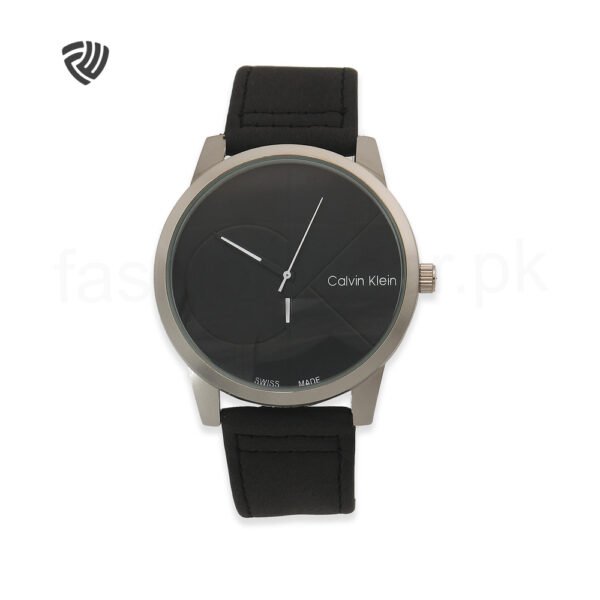 Black Calvin Leather Strap Minimalist Watch (Unisex)