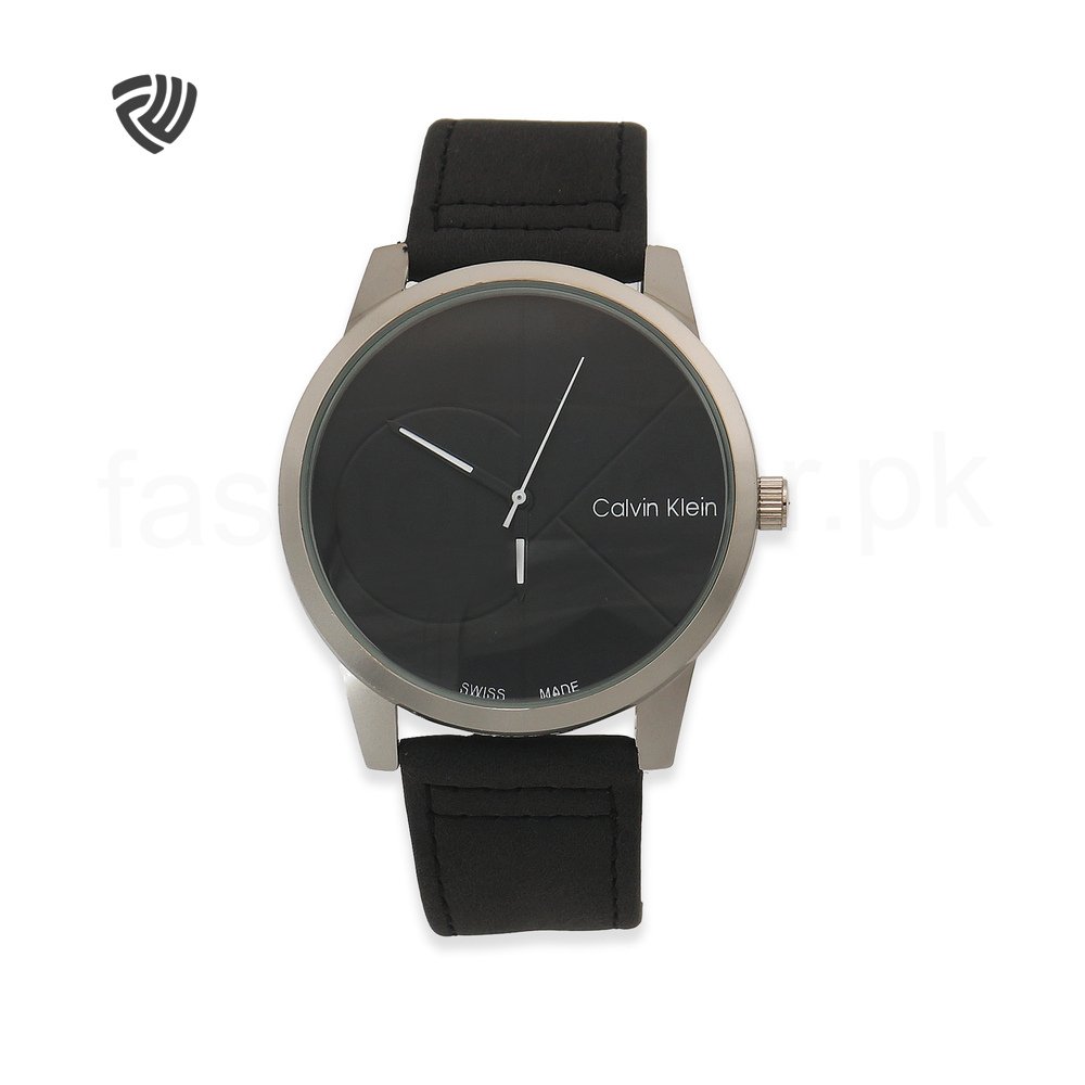 Black Calvin Leather Strap Minimalist Watch (Unisex)