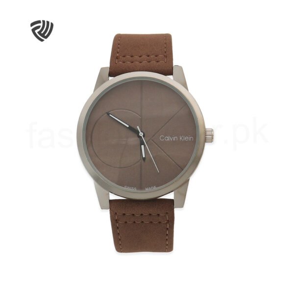 Brown Calvin Leather Strap Minimalist Watch (Unisex)