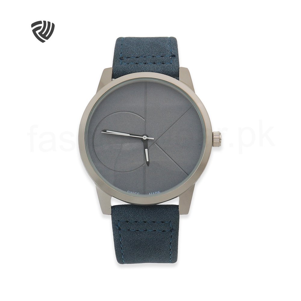 Blue Calvin Leather Strap Minimalist Watch (Unisex)