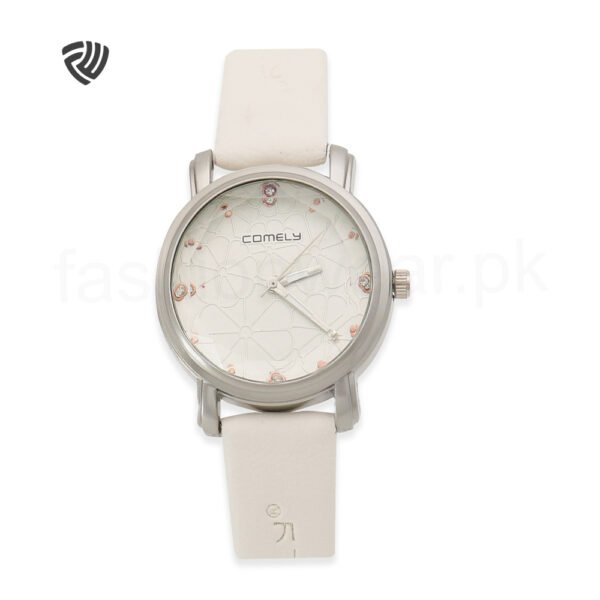 White Comely Leather Strap Watch for Women