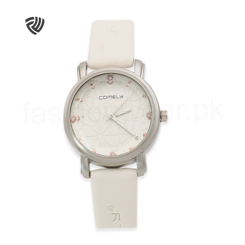 White Comely Leather Strap Watch for Women