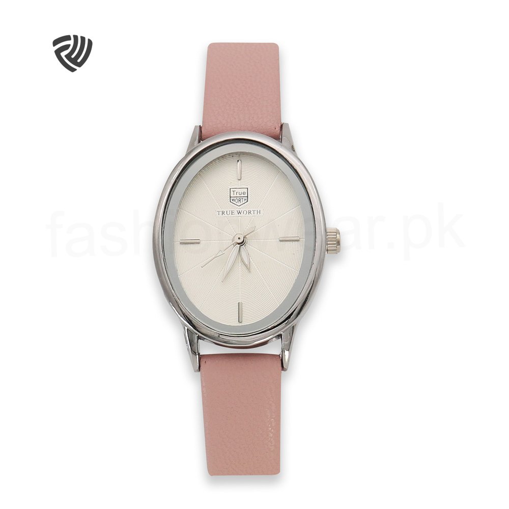 Pink True Worth Leather Strap Watch for Women