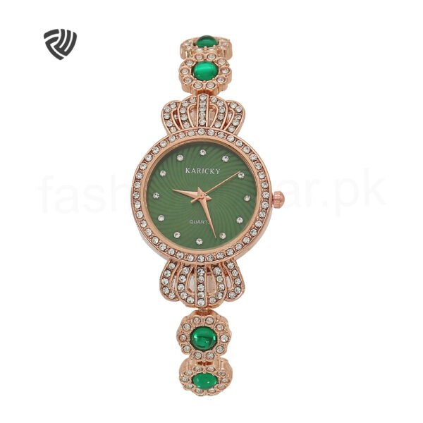 Golden with Green Pearls Chain Watch for Women
