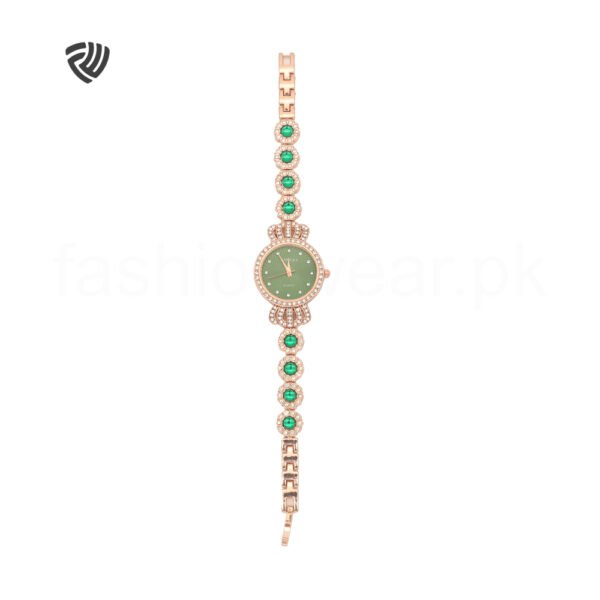 Golden with Green Pearls Chain Watch for Women - Image 4