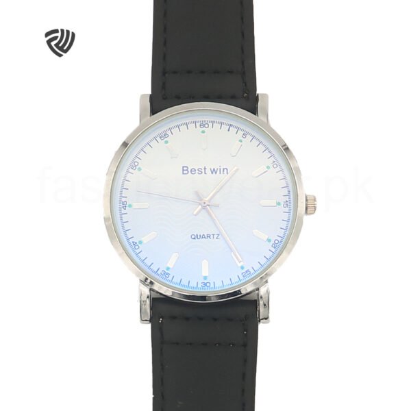 White dial Best Win Leather Strap Minimalist Watch - Image 2
