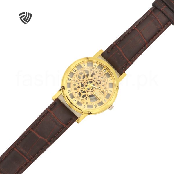 Vintage Gold Dial Leather Strap Watch (Unisex) - Image 3