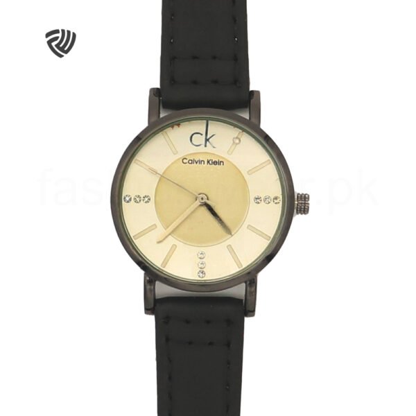 White Dial Calvin Leather Strap Watch for Women - Image 2