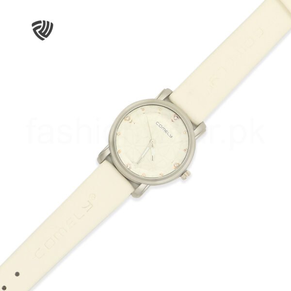 White Comely Leather Strap Watch for Women - Image 3