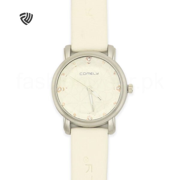 White Comely Leather Strap Watch for Women - Image 2