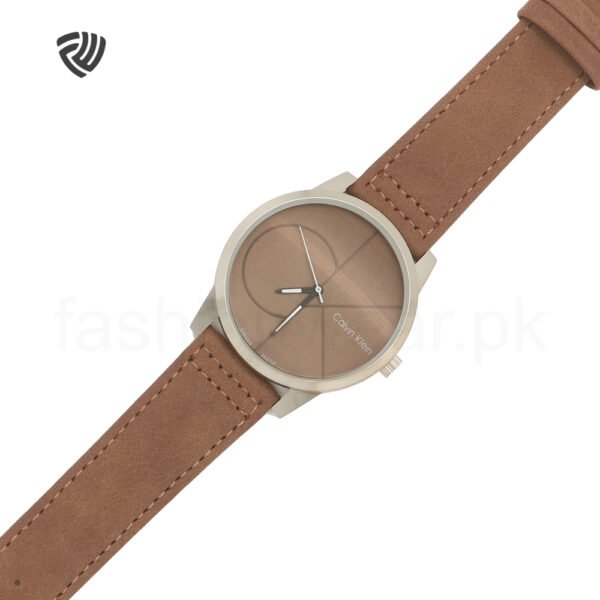 Brown Calvin Leather Strap Minimalist Watch (Unisex) - Image 3