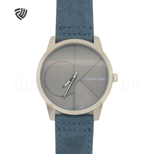 Blue Calvin Leather Strap Minimalist Watch (Unisex) - Image 2