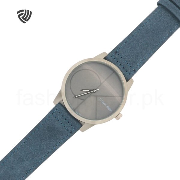Blue Calvin Leather Strap Minimalist Watch (Unisex) - Image 3