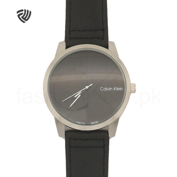 Black Calvin Leather Strap Minimalist Watch (Unisex) - Image 2